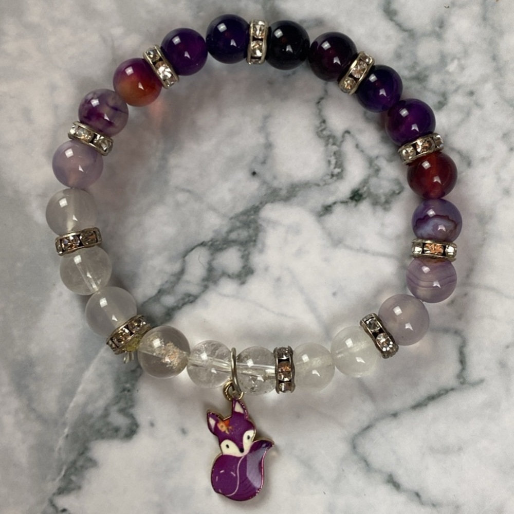 Purple Fox Charm Beaded Bracelet for Women